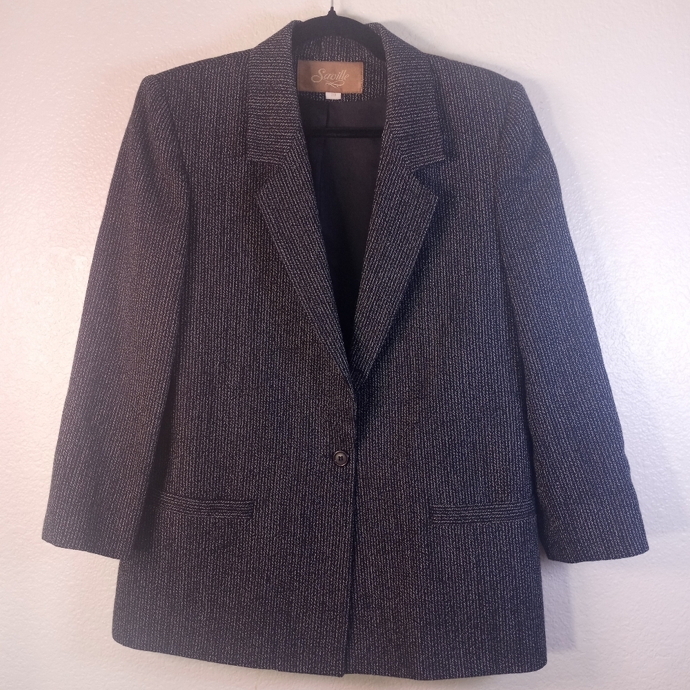 Saville Vintage Grey Wool Classic Preppy Blazer Black  White Checks Academia 10